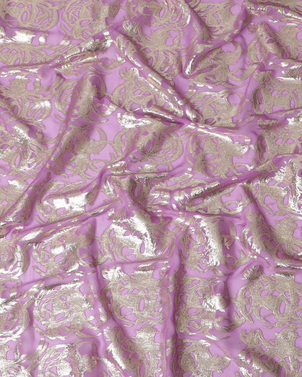 Purple Premium pure silk chiffon fabric with gold metallic lurex in abstract design-D17221