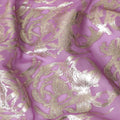 Purple Premium pure silk chiffon fabric with gold metallic lurex in abstract design-D17221
