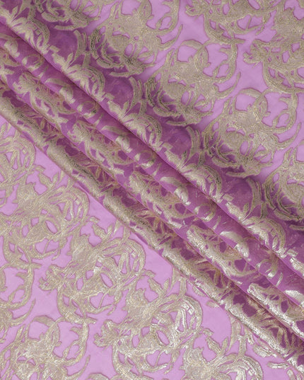 Purple Premium pure silk chiffon fabric with gold metallic lurex in abstract design-D17221