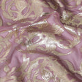 Mauve Premium pure silk chiffon fabric with gold metallic lurex in abstract design-D17222