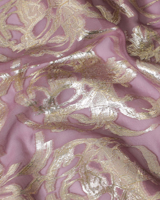 Mauve Premium pure silk chiffon fabric with gold metallic lurex in abstract design-D17222