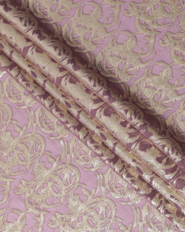 Mauve Premium pure silk chiffon fabric with gold metallic lurex in abstract design-D17222
