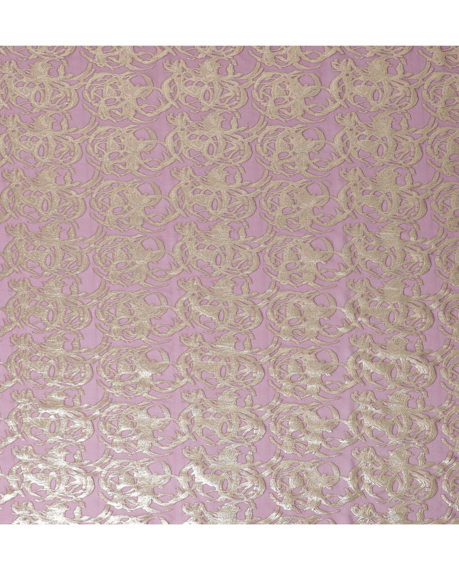 Mauve Premium pure silk chiffon fabric with gold metallic lurex in abstract design-D17222