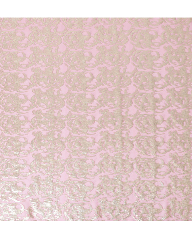 قماش شيفون من الحرير الخالص الفاخر باللون الوردي الفاتح مع لوريكس معدني ذهبي بتصميم تجريدي -D17223