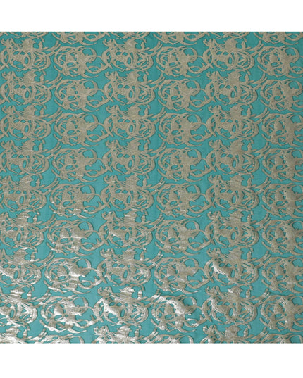 Forest green Premium pure silk chiffon fabric with gold metallic lurex in abstract design-D17224