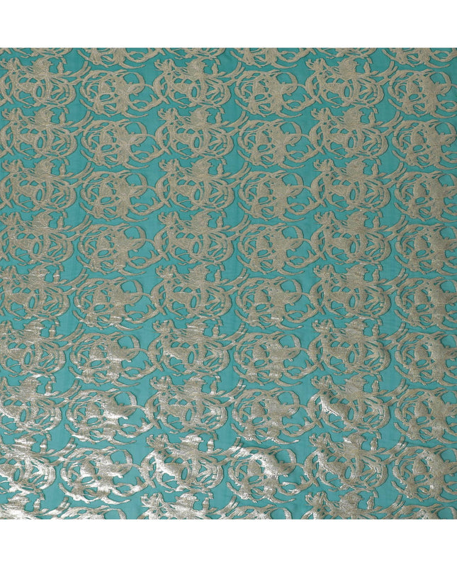 قماش شيفون من الحرير الخالص الفاخر باللون الأخضر الغابة مع لوريكس معدني ذهبي بتصميم تجريدي -D17224