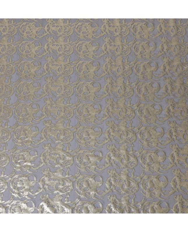 قماش شيفون من الحرير الخالص باللون الرمادي مع لوريكس معدني ذهبي بتصميم تجريدي -D17225