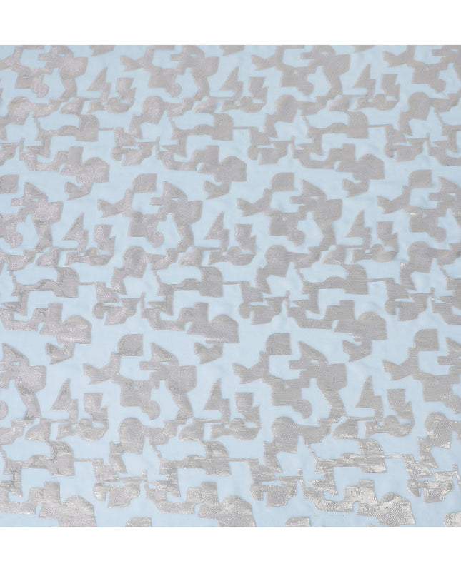 قماش شيفون من الحرير الخالص باللون الأزرق الفاتح مع لوريكس معدني ذهبي بتصميم تجريدي -D17227