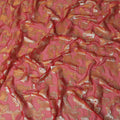 Scarlet red Premium pure silk chiffon fabric with gold metallic lurex in abstract design-D17228