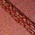 Scarlet red Premium pure silk chiffon fabric with gold metallic lurex in abstract design-D17228