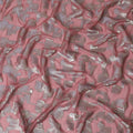 Rose pink Premium pure silk chiffon fabric with gold metallic lurex in abstract design-D17229