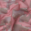 Rose pink Premium pure silk chiffon fabric with gold metallic lurex in abstract design-D17229