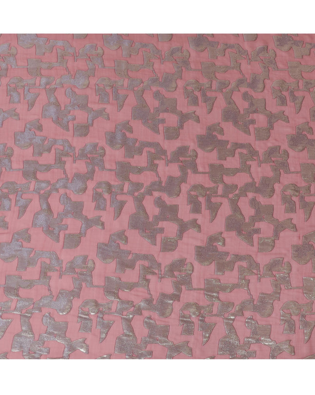 قماش شيفون من الحرير الخالص الفاخر باللون الوردي الوردي مع لوريكس معدني ذهبي بتصميم تجريدي -D17229