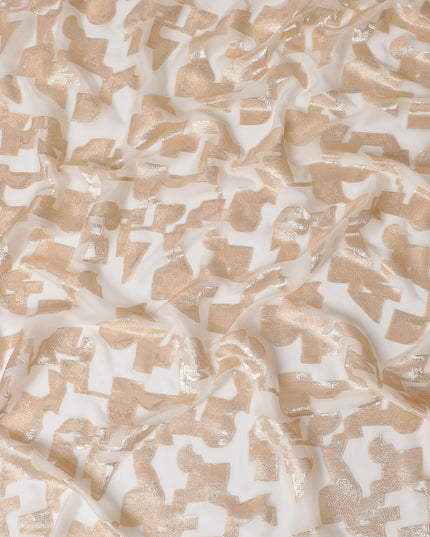 Cream Premium pure silk chiffon fabric with gold metallic lurex in abstract design-D17231
