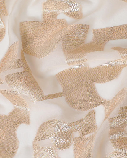 Cream Premium pure silk chiffon fabric with gold metallic lurex in abstract design-D17231