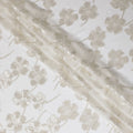 قماش شيفون من الحرير الخالص باللون الأبيض مع نفس لون الفسكوز مع لوريكس معدني ذهبي وفضي بتصميم زهور - D17232