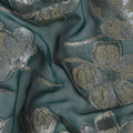 Bottle green Premium pure silk chiffon fabric with same tone viscose having gold and silver metallic lurex in floral design-D17234