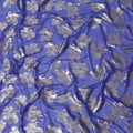 Royal blue Premium pure silk chiffon fabric with same tone viscose having gold and silver metallic lurex in floral design-D17238