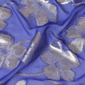 Royal blue Premium pure silk chiffon fabric with same tone viscose having gold and silver metallic lurex in floral design-D17238