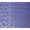 Royal blue Premium pure silk chiffon fabric with same tone viscose having gold and silver metallic lurex in floral design-D17238