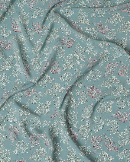 Herbal Whisper Viscose Crepe Fabric - Nature-Inspired Botanical Print, 110cm Width (India)  - D17637