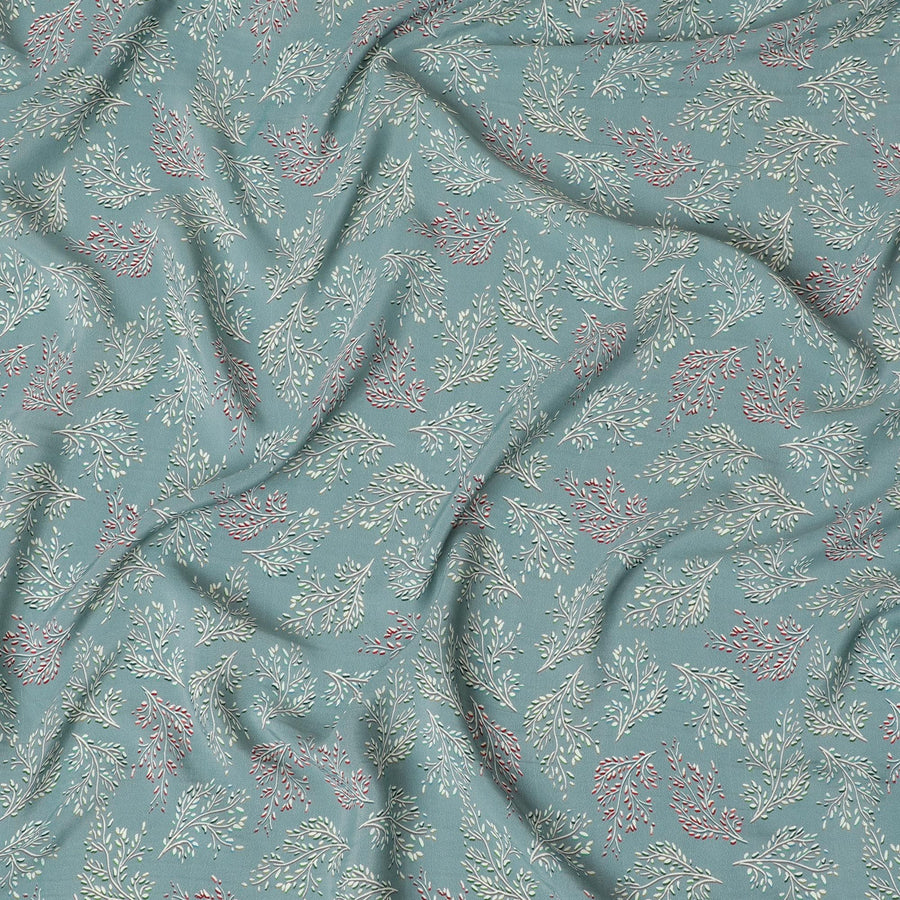 Herbal Whisper Viscose Crepe Fabric - Nature-Inspired Botanical Print, 110cm Width (India)  - D17637