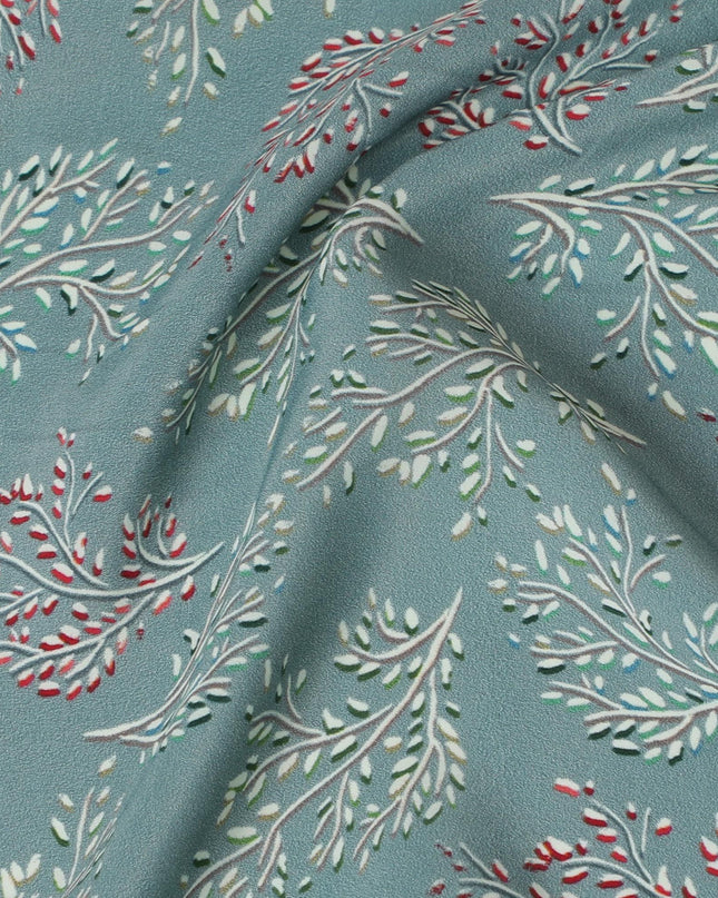 Herbal Whisper Viscose Crepe Fabric - Nature-Inspired Botanical Print, 110cm Width (India)  - D17637