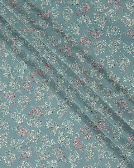 Herbal Whisper Viscose Crepe Fabric - Nature-Inspired Botanical Print, 110cm Width (India)  - D17637