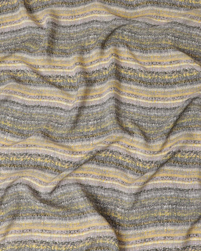 Golden Haze Striped Viscose Crepe Fabric - Luxurious Weave, 110cm Width (India)  - D17639
