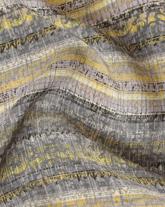 Golden Haze Striped Viscose Crepe Fabric - Luxurious Weave, 110cm Width (India)  - D17639