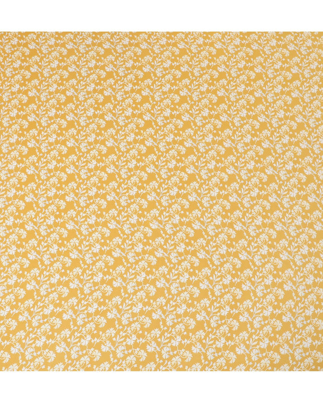 Marigold Bliss Viscose Crepe Fabric - White Floral Print on Sunny Yellow, 110cm Width (India)  - D17641