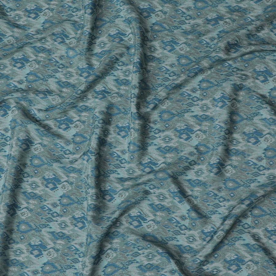 Azure Tradition Viscose Crepe Fabric - Vintage-Inspired Print, 110cm Width (India)  - D17645