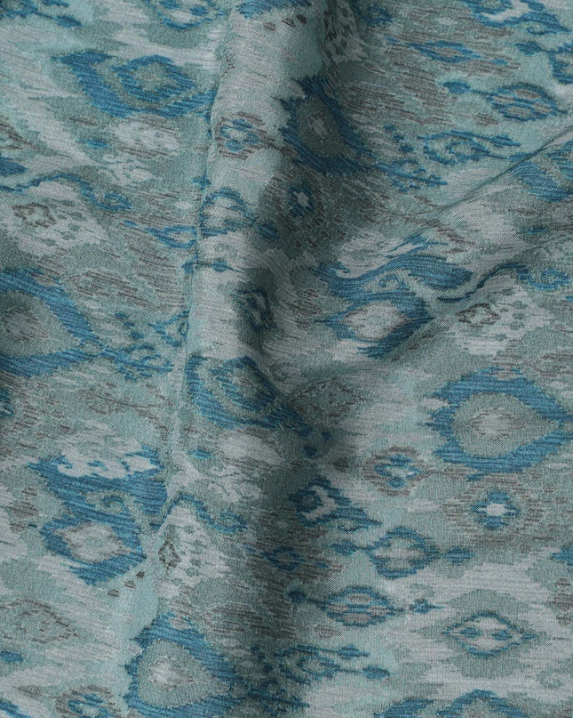 Azure Tradition Viscose Crepe Fabric - Vintage-Inspired Print, 110cm Width (India)  - D17645