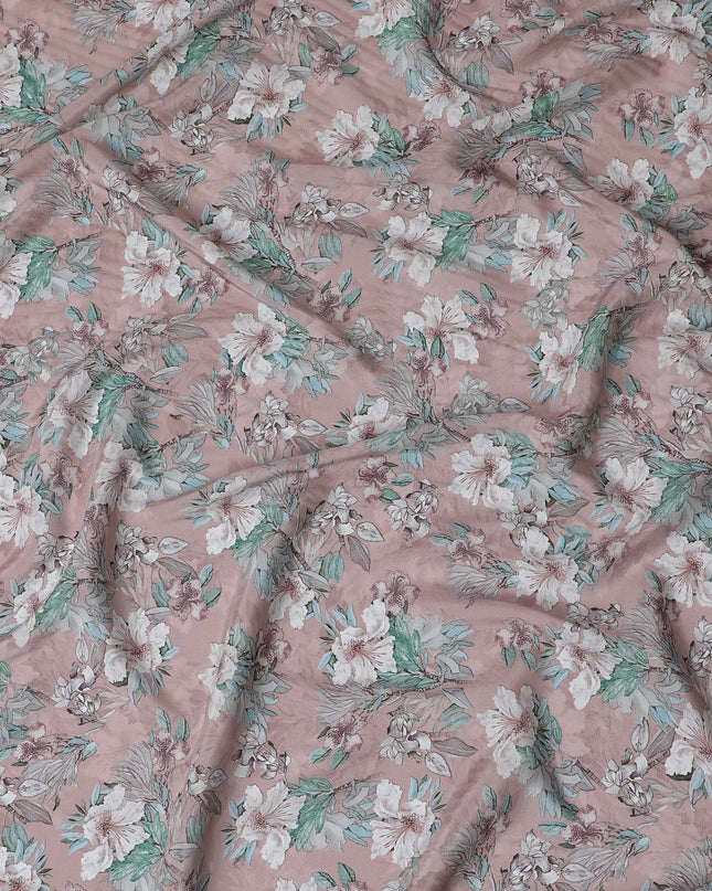 Blush Bloom Viscose Crepe Fabric - Floral Elegance, Soft Drape, 110cm Width (India)  - D17646