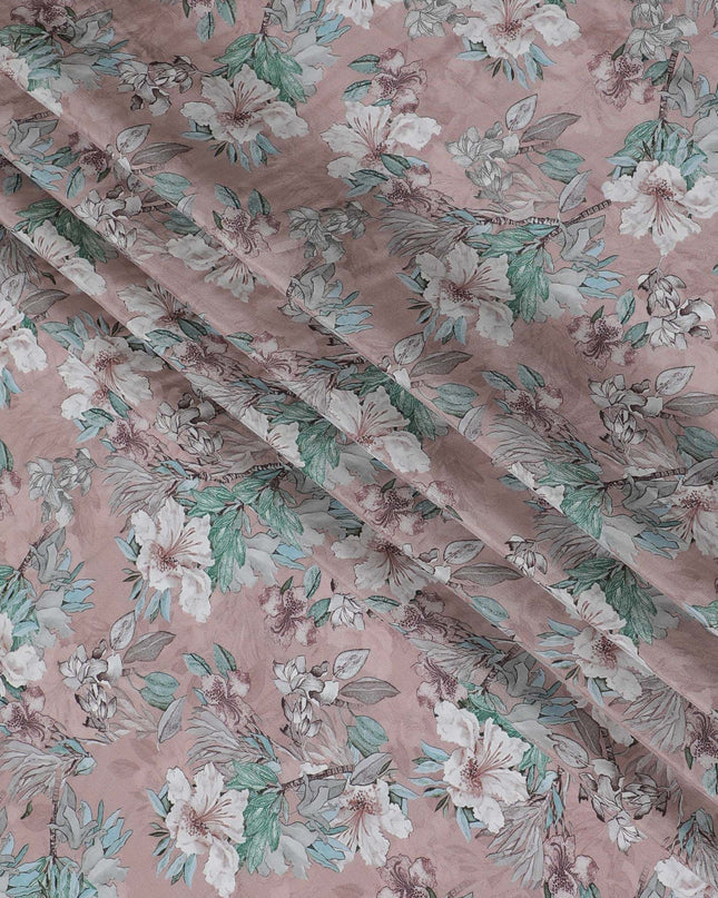 Blush Bloom Viscose Crepe Fabric - Floral Elegance, Soft Drape, 110cm Width (India)  - D17646