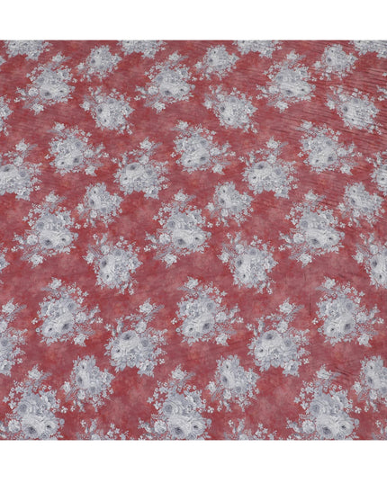 Roseate Grace Viscose Crepe Fabric - Vintage Floral on Rich Rose, 110cm Width (India)  - D17647