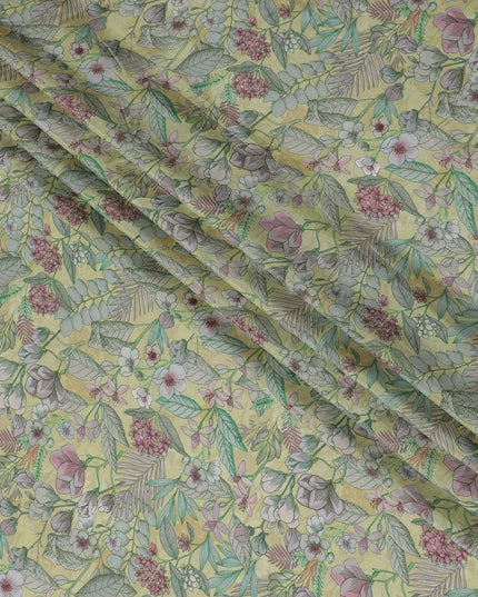 Tropical Canopy Viscose Crepe Fabric - Lush Botanical Print, 110cm Width (India)  - D17648