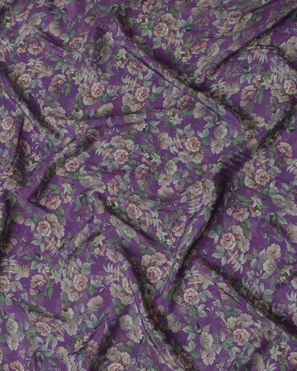 Amethyst Garden Viscose Crepe Fabric - Romantic Floral Print, Luxurious Feel, 110cm Width (India)  - D17649