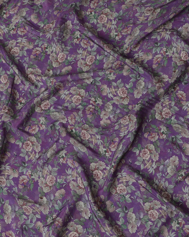 Amethyst Garden Viscose Crepe Fabric - Romantic Floral Print, Luxurious Feel, 110cm Width (India)  - D17649