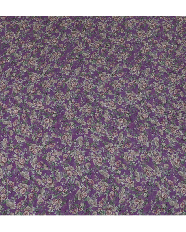 Amethyst Garden Viscose Crepe Fabric - Romantic Floral Print, Luxurious Feel, 110cm Width (India)  - D17649