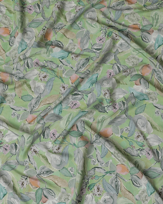 Minted Floral Viscose Crepe Fabric - Soft Pastel Bouquet, 110cm Width (India)  - D17651