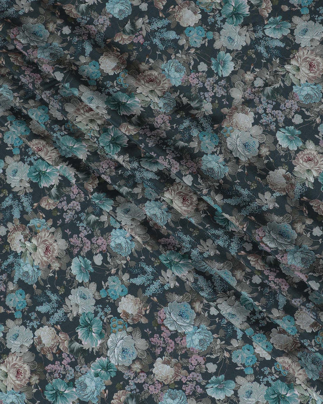 Enchanted Garden Viscose Crepe Fabric - Mystical Floral Essence, 110cm Width (India)  - D17652
