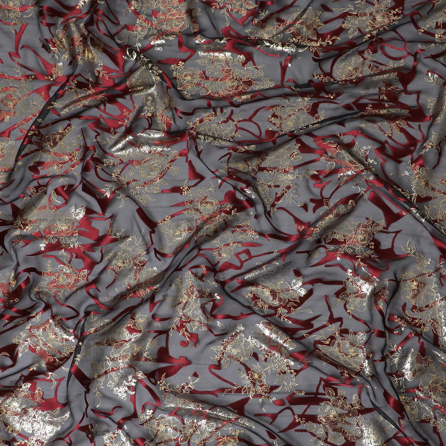 قماش شيفون حريري بلوم معدني - أناقة زهور رائعة، عرض 110 سم (كوريا الجنوبية) - D17654