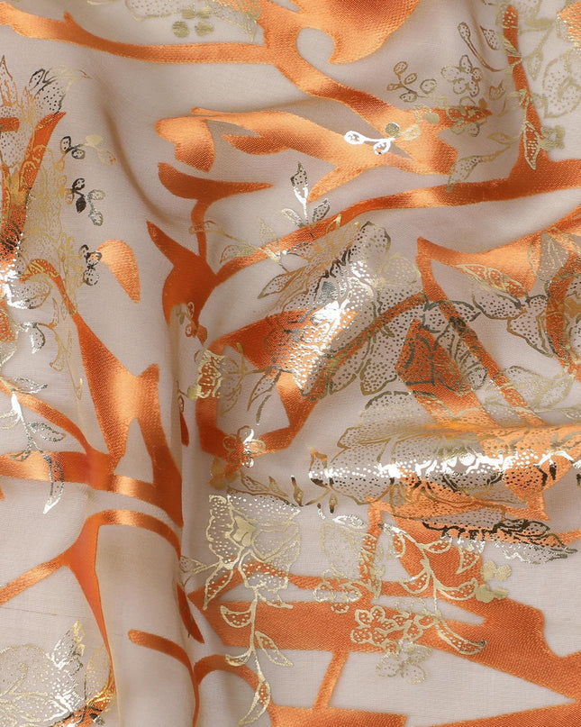 قماش من الشيفون الحريري Golden Whispers - زخارف معدنية فاخرة، عرض 110 سم (كوريا الجنوبية) - D17655