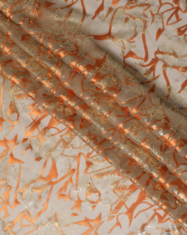قماش من الشيفون الحريري Golden Whispers - زخارف معدنية فاخرة، عرض 110 سم (كوريا الجنوبية) - D17655