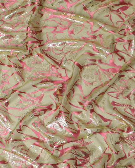 قماش شيفون حريري راديانس ذهبي وردي - أناقة لامعة، عرض 110 سم (كوريا الجنوبية) - D17656