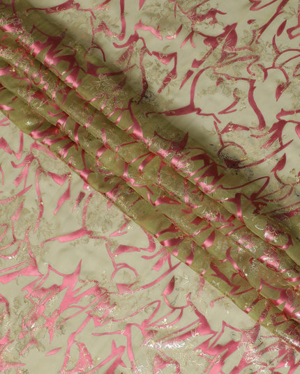 قماش شيفون حريري راديانس ذهبي وردي - أناقة لامعة، عرض 110 سم (كوريا الجنوبية) - D17656