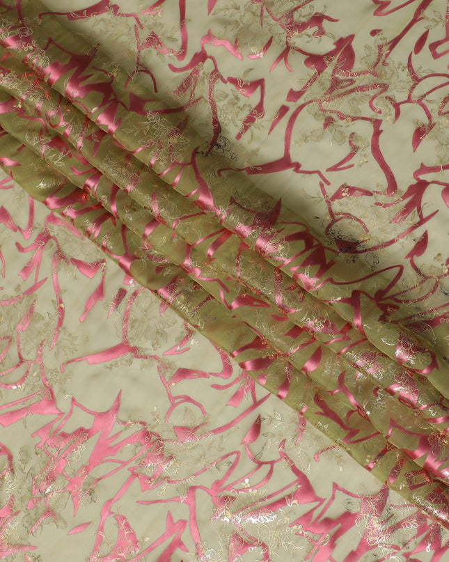 قماش شيفون حريري راديانس ذهبي وردي - أناقة لامعة، عرض 110 سم (كوريا الجنوبية) - D17656