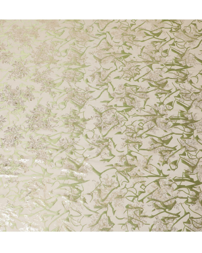 قماش شيفون حرير اخضر ميتاليك - تصميم زهور انيق، مستورد من كوريا الجنوبية، عرض 110 سم - D17657