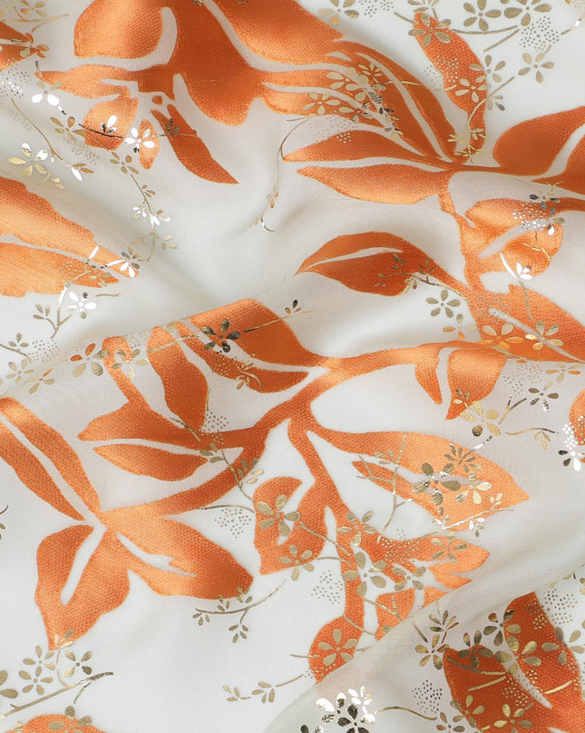 قماش شيفون حرير برتقالي لامع - أناقة الأزهار من كوريا الجنوبية، عرض 110 سم - D17659